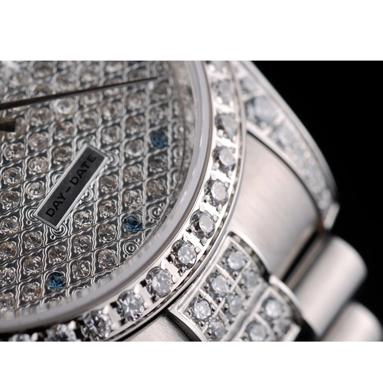 Aaa fake watches 41986 Plated Dial Rolex Plated Diamond Diamond Steel Stainless DayDate Bracelet 0728